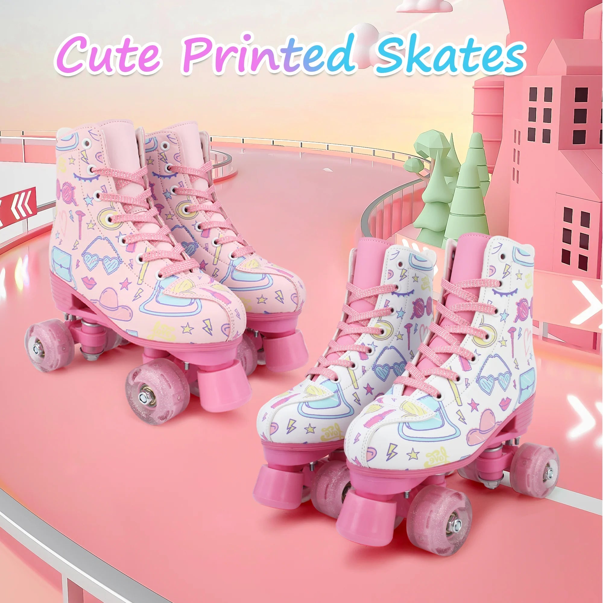 Double-row quad roller skates with flashing wheels for women and girls